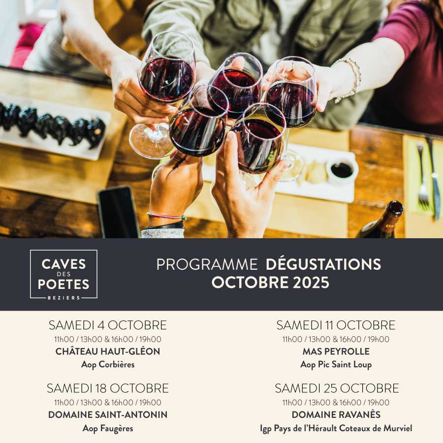 Dégustation Octobre 2025, caves des Poètes Béziers